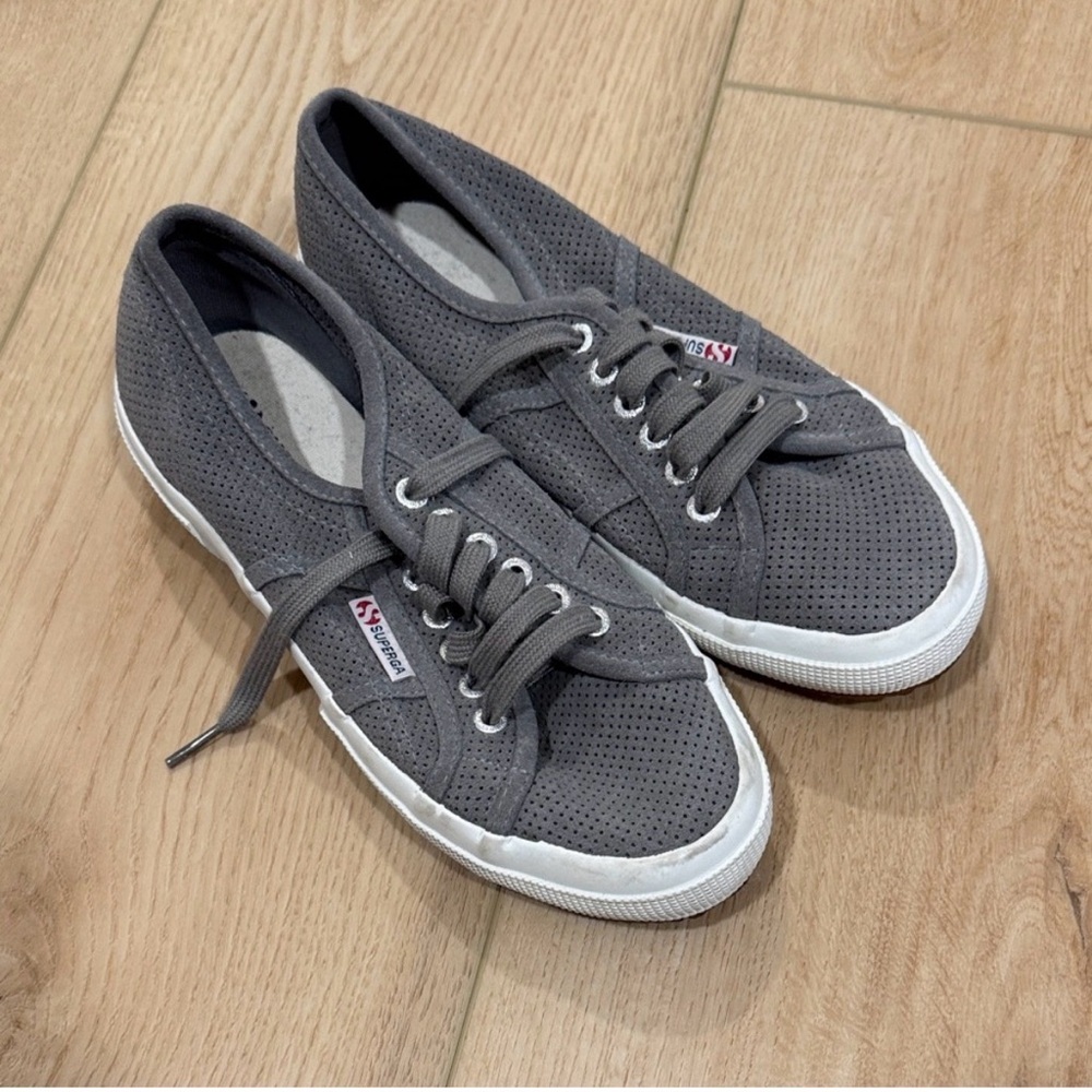 Superga Gray Perforated Canvas Low-Top Sneakers